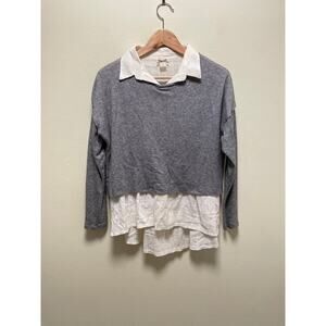 Womens Sweater Size M/L Gray Collared Peplum 3/4 Sleeve Layered Preppy Soft Girl